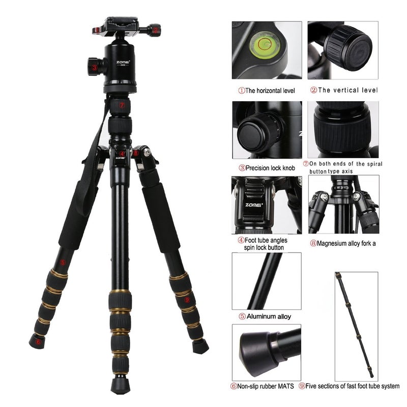 ZoMei Z669 Magnesium Aluminum Alloy Travel Camera Tripod with Ball Head for Canon,Sony,DSLR - Image 5